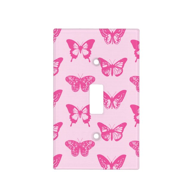 Butterfly sketch, light pink and fuchsia light switch cover (Front)