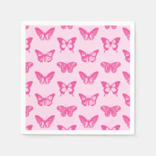 Butterfly sketch, light pink and fuchsia paper napkins
