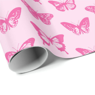 Butterfly sketch, light pink and fuchsia wrapping paper