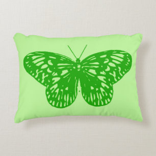 Butterfly sketch, lime green accent pillow