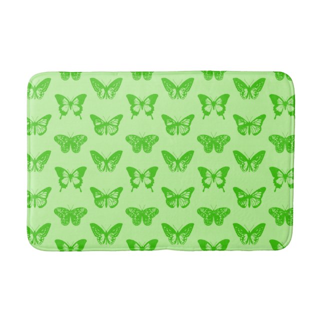 Butterfly sketch,  lime green bathroom mat (Front)