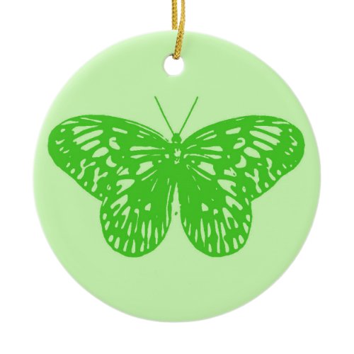 Butterfly sketch,  lime green ceramic ornament