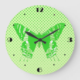 Butterfly sketch, lime green large clock