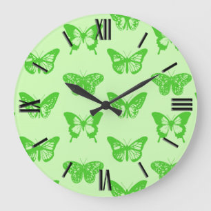Butterfly sketch, lime green large clock