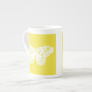 Butterfly sketch, mustard gold and white bone china mug