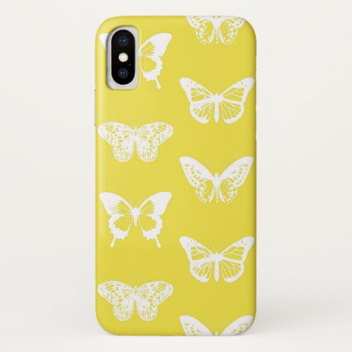 Butterfly sketch mustard gold and white iPhone XS case