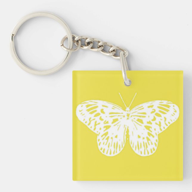 Butterfly sketch, mustard gold and white keychain (Front)