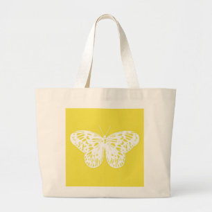 Butterfly sketch, mustard gold and white large tote bag
