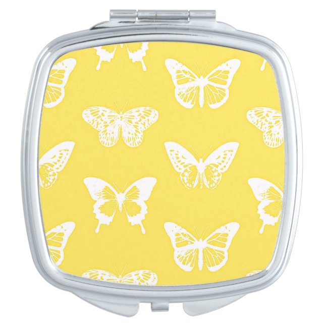 Butterfly sketch, mustard gold and white makeup mirror (Front)