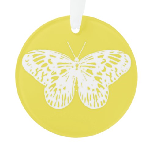 Butterfly sketch, mustard gold and white ornament