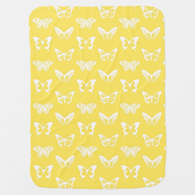 Butterfly sketch, mustard gold and white swaddle blanket (Front)