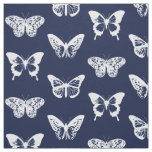 Butterfly sketch, navy blue and white fabric