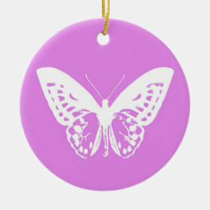 Butterfly sketch, orchid and white ceramic ornament