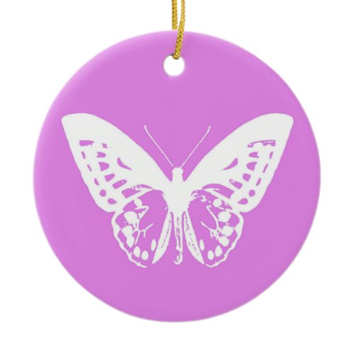 Butterfly sketch, orchid and white ceramic ornament