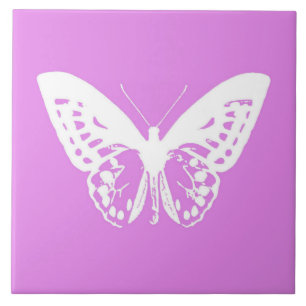 Butterfly sketch, orchid and white ceramic tile