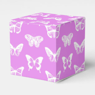 Butterfly sketch, orchid and white favor boxes