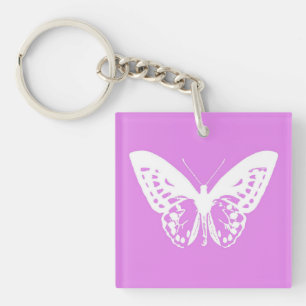 Butterfly sketch, orchid and white keychain