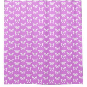 Butterfly sketch, orchid and white shower curtain