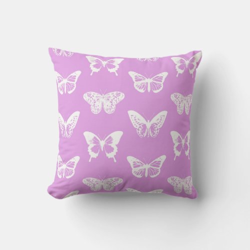 Butterfly sketch orchid and white throw pillow