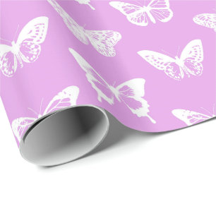 Butterfly sketch, orchid and white wrapping paper