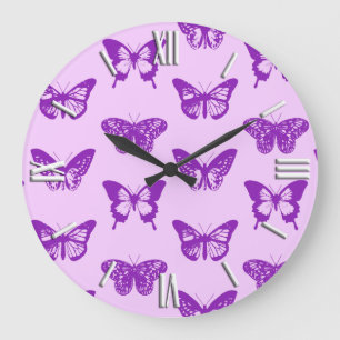 Butterfly sketch, orchid pink and violet large clock