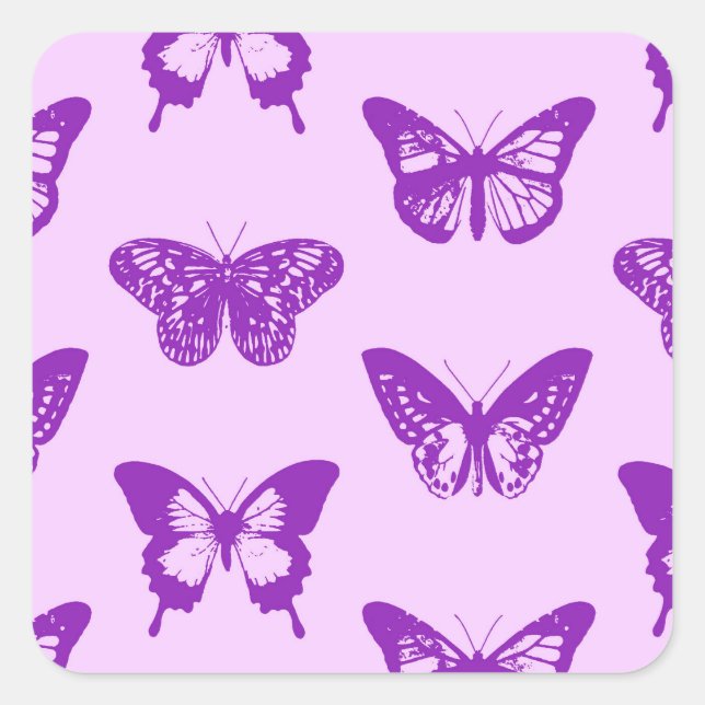 Butterfly sketch, orchid pink and violet square sticker (Front)