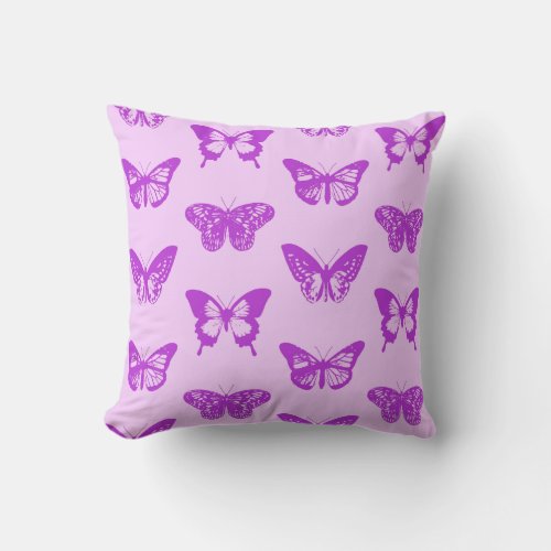 Butterfly sketch orchid pink and violet throw pillow