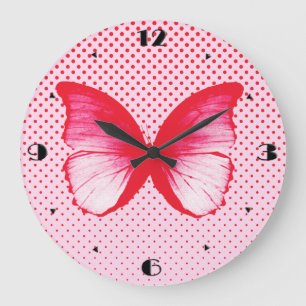 Butterfly sketch, rose red large clock