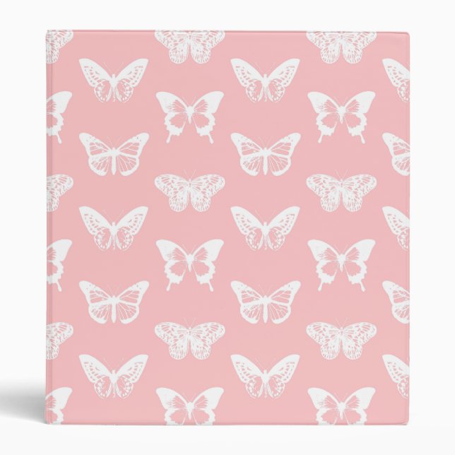 Butterfly sketch, shell pink and white 3 ring binder (Front)