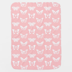 Butterfly sketch, shell pink and white baby blanket