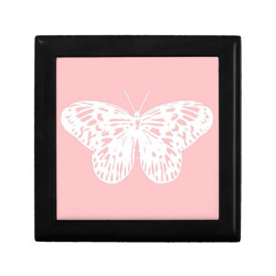 Butterfly sketch, shell pink and white jewelry box