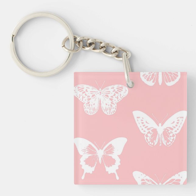 Butterfly sketch, shell pink and white keychain (Front)