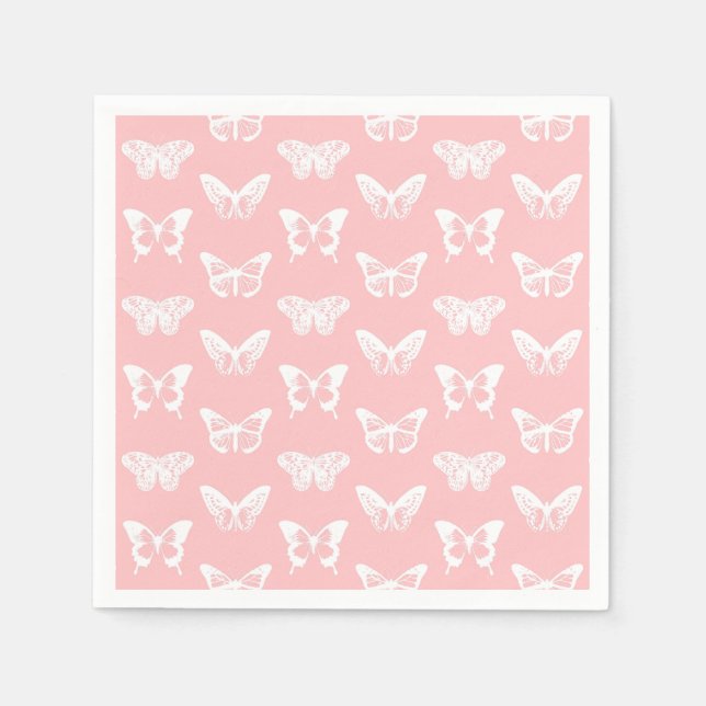 Butterfly sketch, shell pink and white paper napkins (Front)