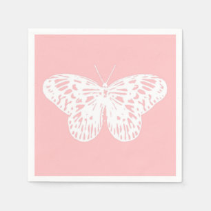 Butterfly sketch, shell pink and white paper napkins