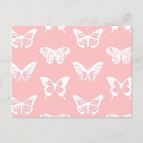 Butterfly sketch shell pink and white postcard