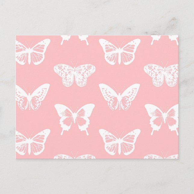 Butterfly sketch, shell pink and white postcard (Front)