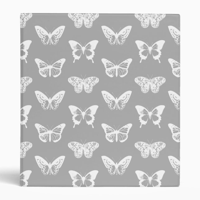 Butterfly sketch, silver grey and white 3 ring binder (Front)