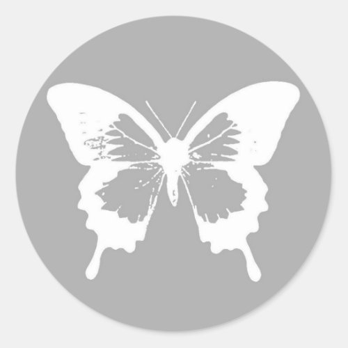 Butterfly sketch silver grey and white classic round sticker