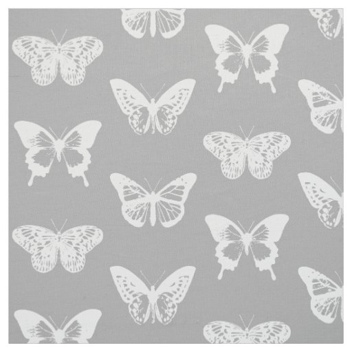 Butterfly sketch, silver grey and white fabric