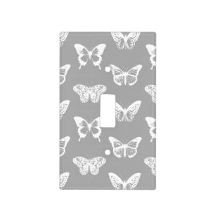 Butterfly sketch, silver grey and white light switch cover