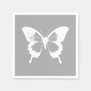 Butterfly sketch, silver grey and white napkins