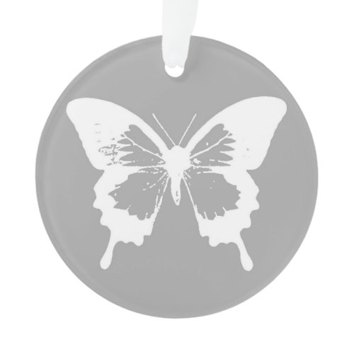 Butterfly sketch, silver grey and white ornament