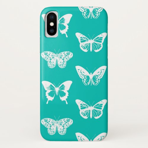 Butterfly sketch turquoise and white iPhone XS case