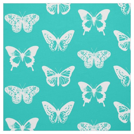 Butterfly sketch, turquoise and white fabric