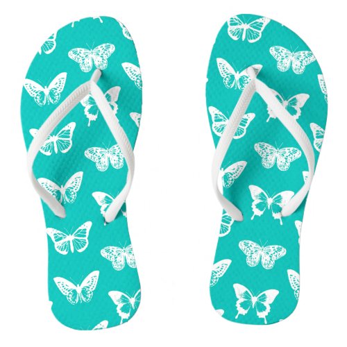 Butterfly sketch turquoise and white flip flops