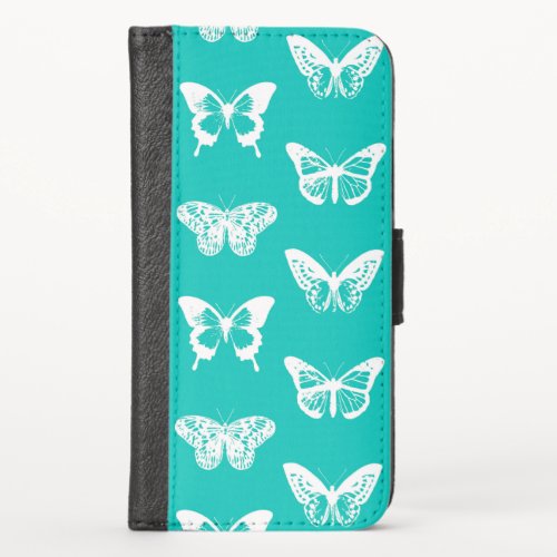 Butterfly sketch turquoise and white iPhone walle iPhone X Wallet Case