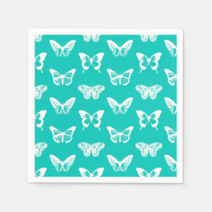 Butterfly sketch, turquoise and white napkins