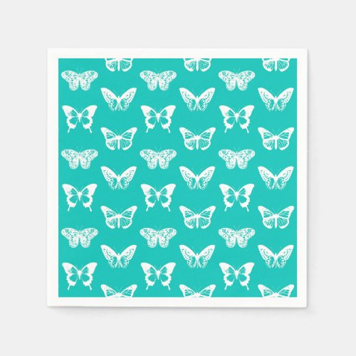 Butterfly sketch turquoise and white napkins