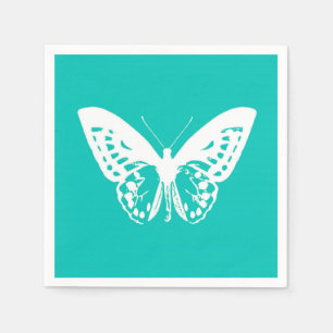 Butterfly sketch, turquoise and white paper napkins
