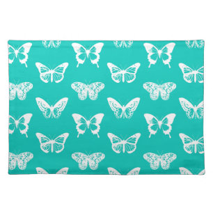 Butterfly sketch, turquoise and white placemat